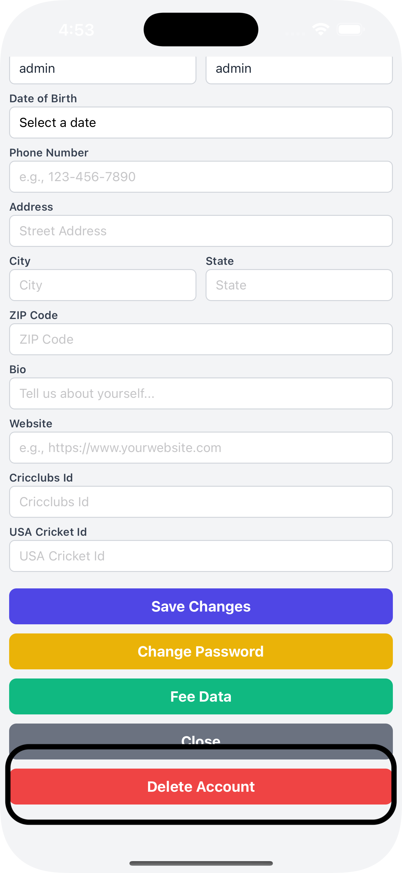 Delete account screenshot